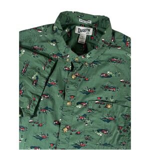 Duluth‎ Trading Co Untucked Green All Over Camping Print S/S Shirt Men's Sz XXL
